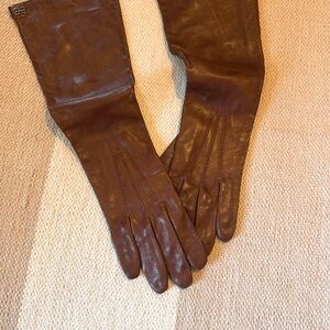 Hugo Boss Dark Brown Leather Long Gloves